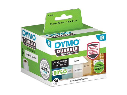 DYMO LabelWriter Hochleistungs-Etiketten | 25 mm x 89 mm | weißes Kunststoff-Etikett | 2 Rollen mit 350 Etiketten