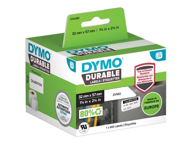 DYMO LabelWriter Hochleistungs-Etiketten | 32 mm x 57 mm | weißes Kunststoff-Etikett | Rolle mit 800 Etiketten