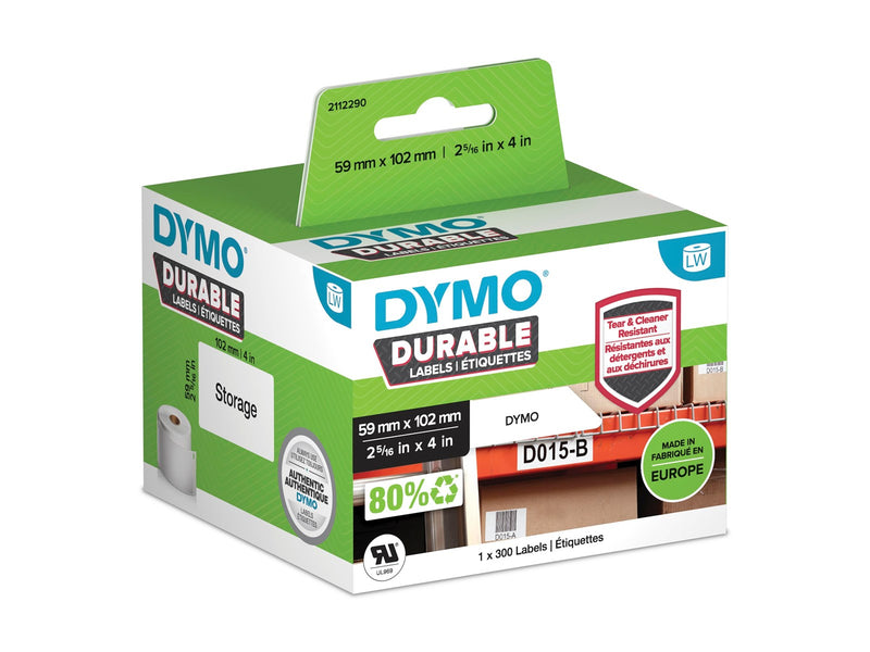 DYMO LabelWriter Hochleistungs-Etiketten | 59 mm x 102 mm | weißes Kunststoff-Etikett | Rolle mit 300 Etiketten