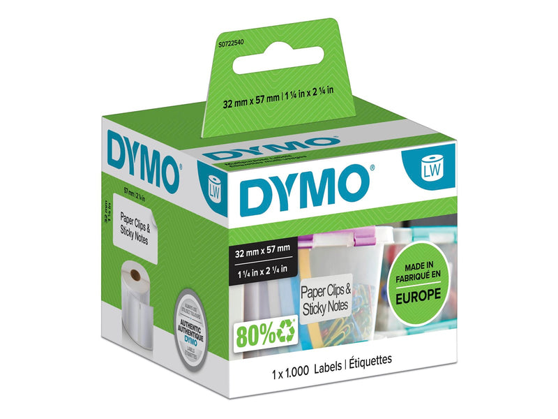 DYMO LabelWriter Mehrzwecketiketten | 57 mm x 32 mm | Rolle mit 1.000 leicht ablösbaren Etiketten | selbstklebend