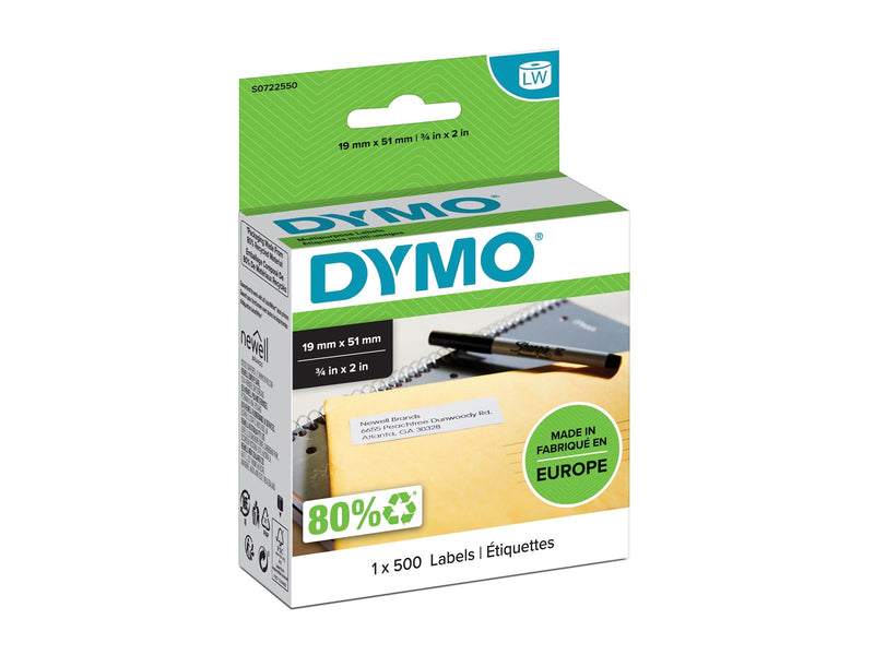 DYMO LabelWriter Mehrzwecketiketten/-Rücksendeetiketten | 19 mm x 51 mm | Rolle mit 500 leicht ablösbare Etiketten | selbstklebend