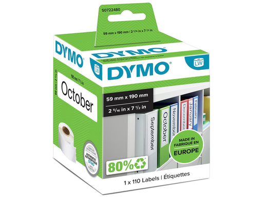 DYMO LabelWriter-Mehrzwecketiketten/große Ordnerrücken-Etiketten | 59 mm x 190 mm | Rolle mit 110 leicht ablösbaren Etiketten | selbstklebend