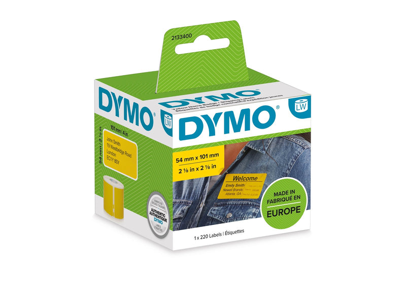 DYMO LabelWriter gelbe Versandetiketten/-Namensschilder (Groß) | 54 mm x 101 mm | Rolle mit 220 leicht ablösbaren Etiketten | selbstklebend