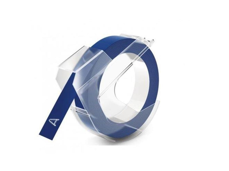 DYMO Prägeetikettenband | 9 mm x 3 m Rolle | Weißer Druck auf Blau | Selbstklebend | 1 Stück