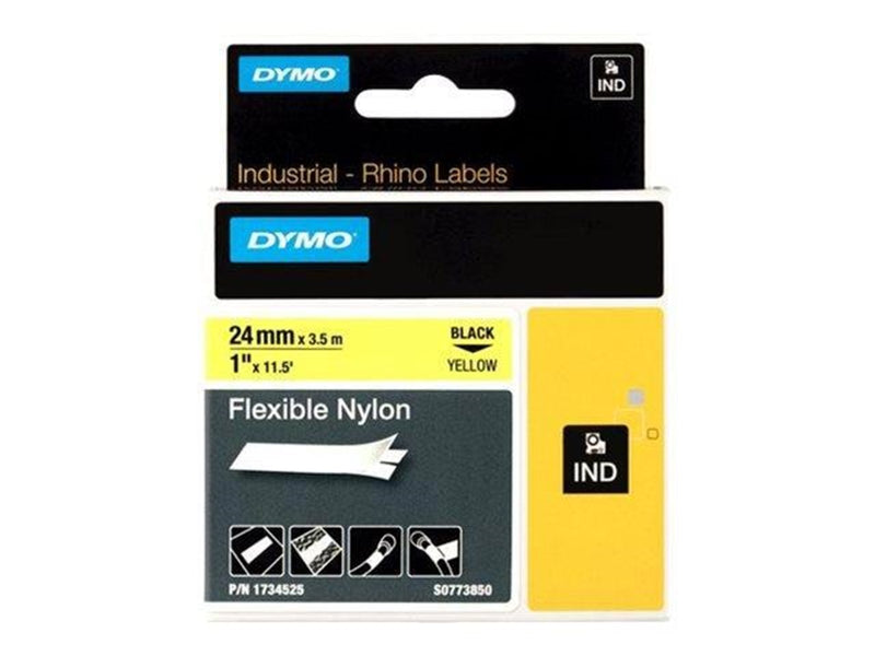 DYMO Rhino Industrie Nylonetiketten | flexibel | 24 mm x 3,5 m | schwarz  auf gelbe