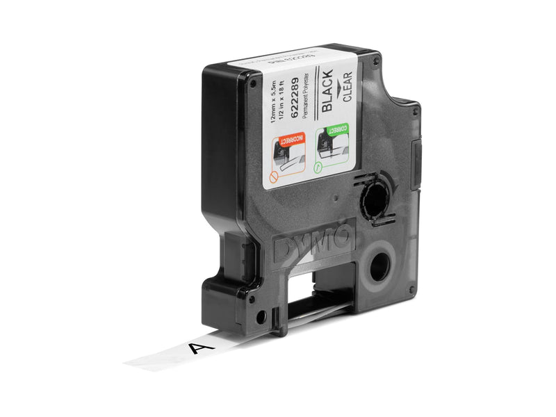 DYMO Rhino Industrie Permanente Polyesteretiketten | 12 mm x 5,5 m | Schwarz auf Transparent