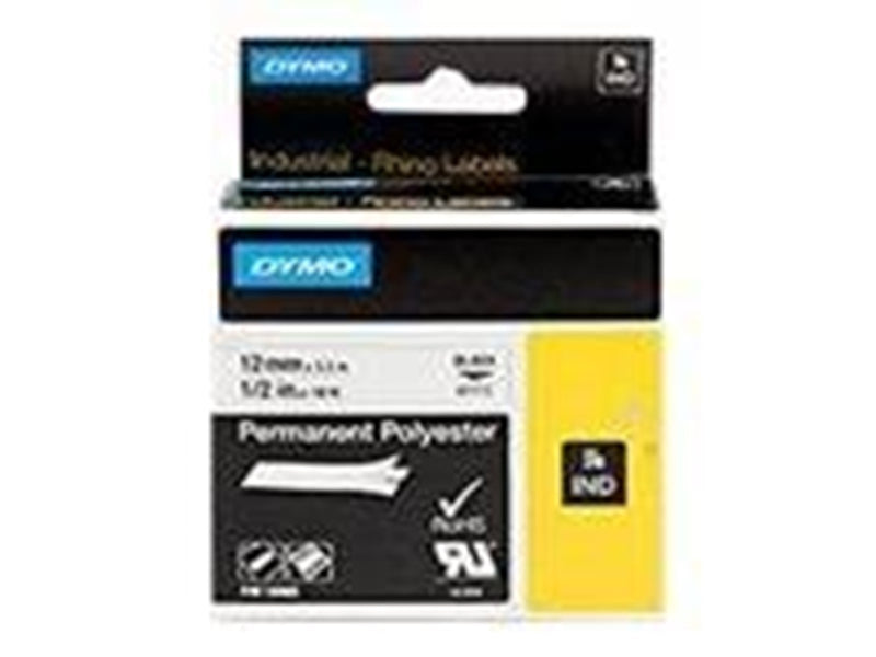 DYMO Rhino Industrie Permanente Polyesteretiketten | 12 mm x 5,5 m | Schwarz auf Weiß