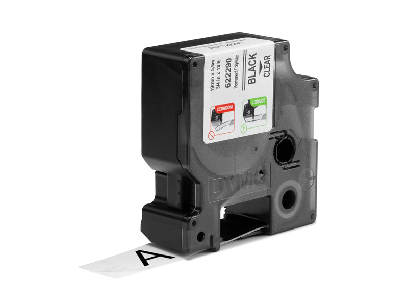 DYMO Rhino Industrie Permanente Polyesteretiketten | 19 mm x 5,5 m | Schwarz auf Transparent