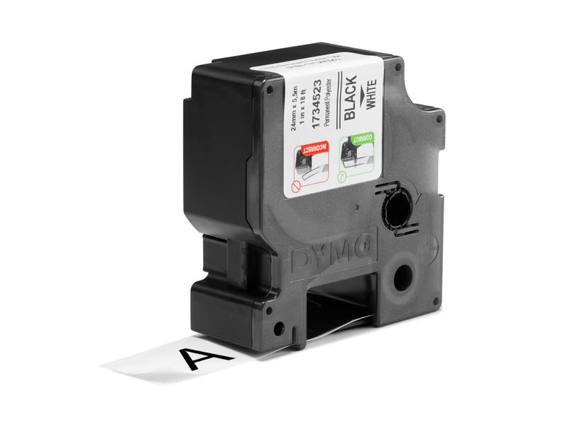 DYMO Rhino Industrie Permanente Polyesteretiketten | 24 mm x 5,5 m | Schwarz auf Weiß