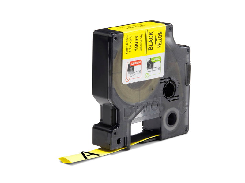 DYMO Rhino Industrie Schrumpfschlauch-Kabeletiketten | 12 mm, 1,5 m | Schwarz auf gelb