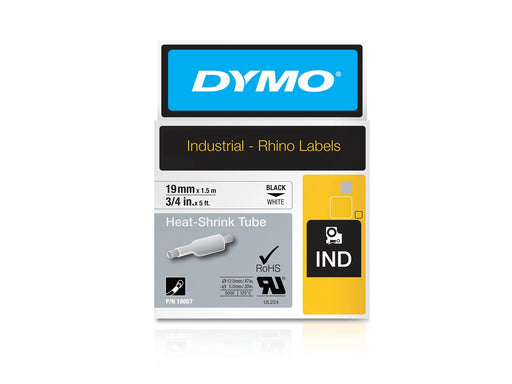 DYMO Rhino Industrie Schrumpfschlauch-Kabeletiketten | 19 mm x 1,5 m | schwarze Schrift auf weißem Untergrund