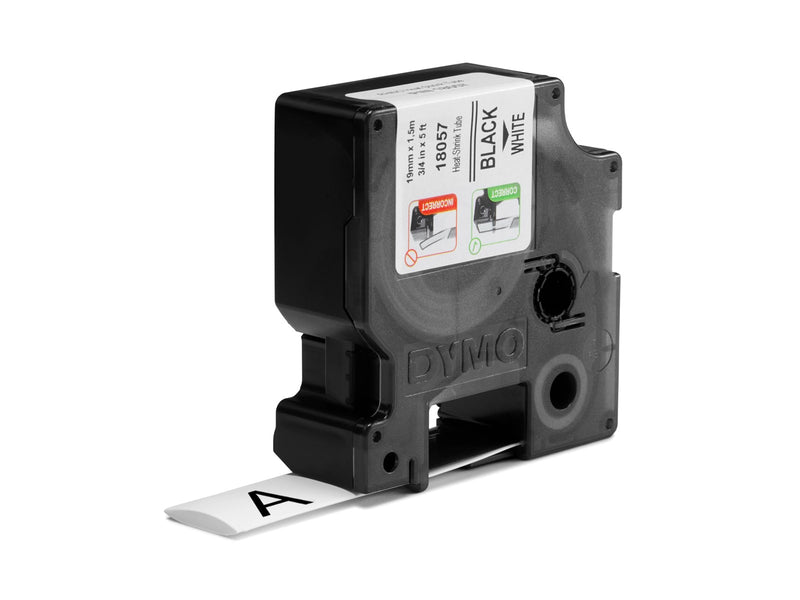 DYMO Rhino Industrie Schrumpfschlauch-Kabeletiketten | 19 mm x 1,5 m | schwarze Schrift auf weißem Untergrund