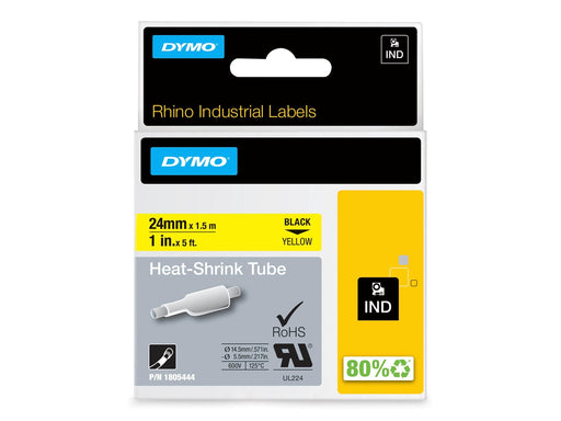 DYMO Rhino Industrie Schrumpfschlauch-Kabeletiketten | 24 mm, 1,5 m | Schwarz auf gelb