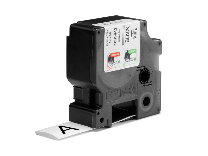 DYMO Rhino Industrie Schrumpfschlauch-Kabeletiketten | 24 mm x 1,5 m | schwarze Schrift auf weißem Untergrund