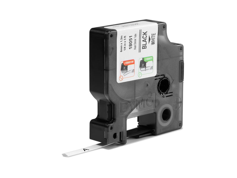 DYMO Rhino Industrie Schrumpfschlauch-Kabeletiketten | 6 mm, 1,5 m | Schwarz auf weiß | für  Rhino Beschriftungsgerät