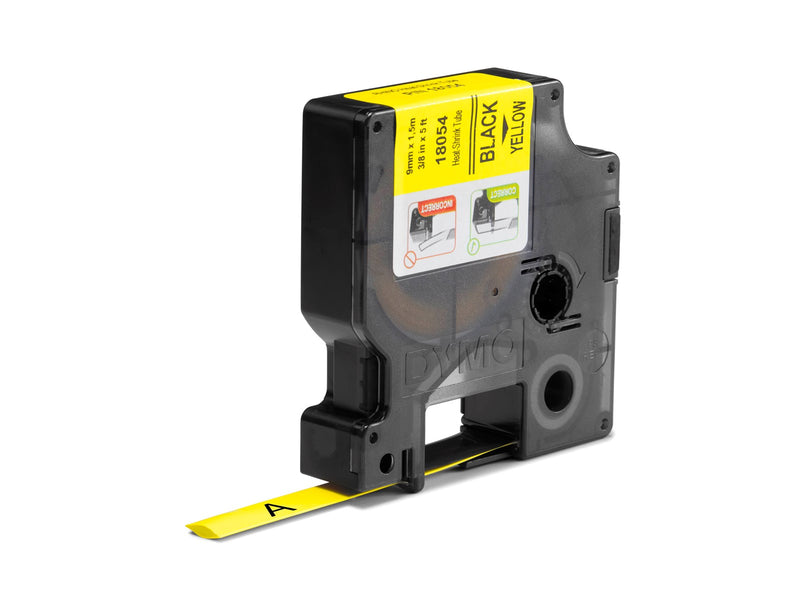 DYMO Rhino Industrie Schrumpfschlauch-Kabeletiketten | 9 mm, 1,5 m | Schwarz auf gelb