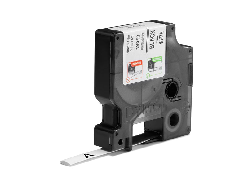 DYMO Rhino Industrie Schrumpfschlauch-Kabeletiketten | 9 mm, 1,5 m | Schwarz auf weiß