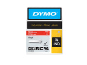 DYMO Rhino-Industrie-Vinyletiketten | 12 mm x 5,5 m | weiß auf rot | selbstklebendes Schriftband