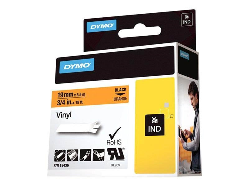 DYMO Rhino-Industrie-Vinyletiketten | 19 mm x 5,5 m | schwarz auf orange | selbstklebendes Schriftband