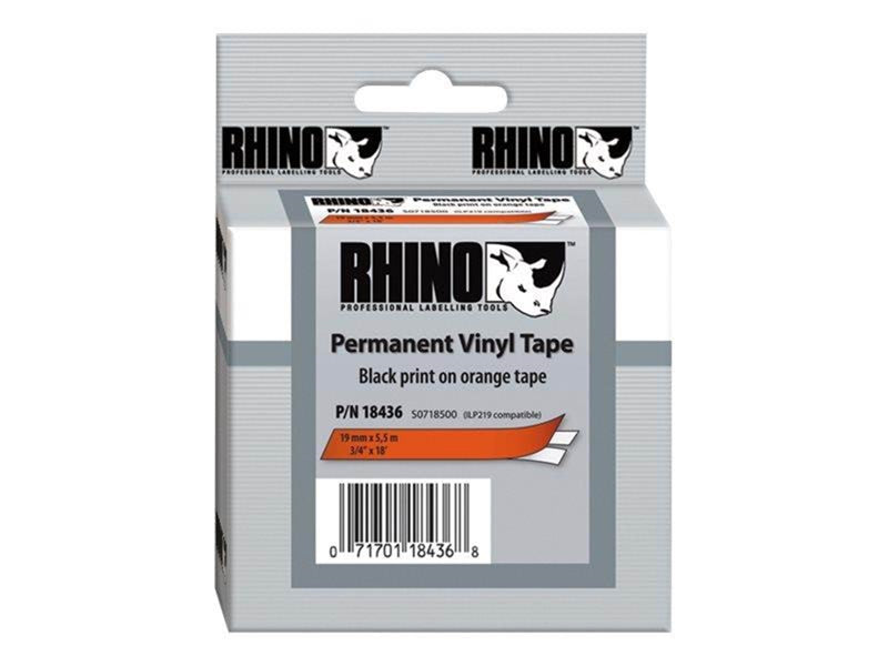 DYMO Rhino-Industrie-Vinyletiketten | 19 mm x 5,5 m | schwarz auf orange | selbstklebendes Schriftband