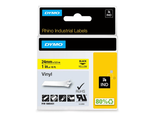 DYMO Rhino-Industrie-Vinyletiketten | 24 mm x 5,5 m | schwarz auf gelb | selbstklebendes Schriftband