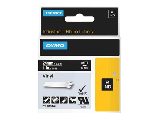 DYMO Rhino-Industrie-Vinyletiketten | 24 mm x 5,5 m | weiß auf schwarz | selbstklebendes Schriftband