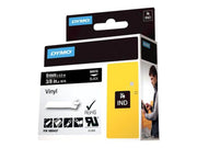 DYMO Rhino-Industrie-Vinyletiketten | 9 mm x 5,5 m | Weiß auf Schwarz | selbstklebendes Schriftband