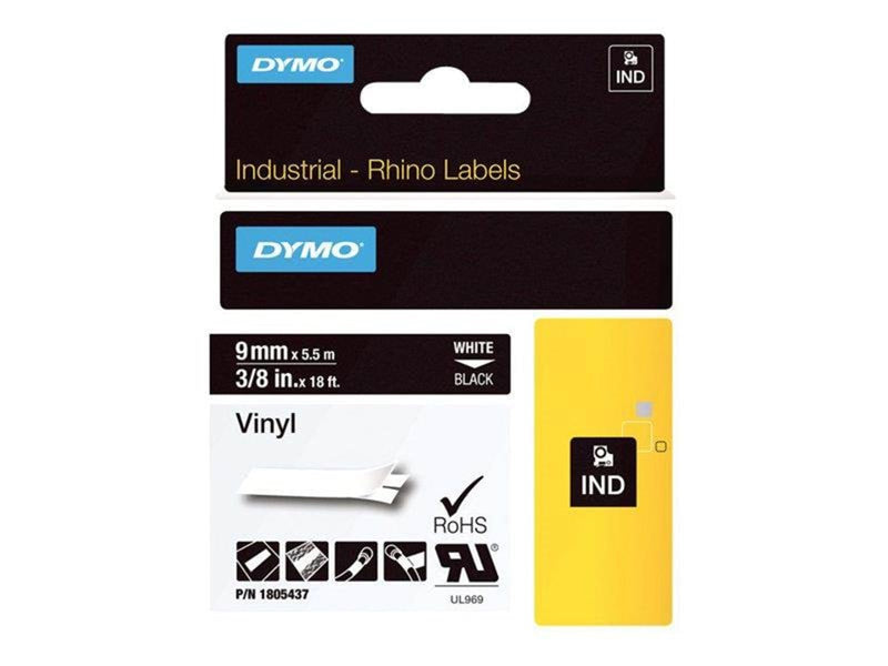 DYMO Rhino-Industrie-Vinyletiketten | 9 mm x 5,5 m | Weiß auf Schwarz | selbstklebendes Schriftband