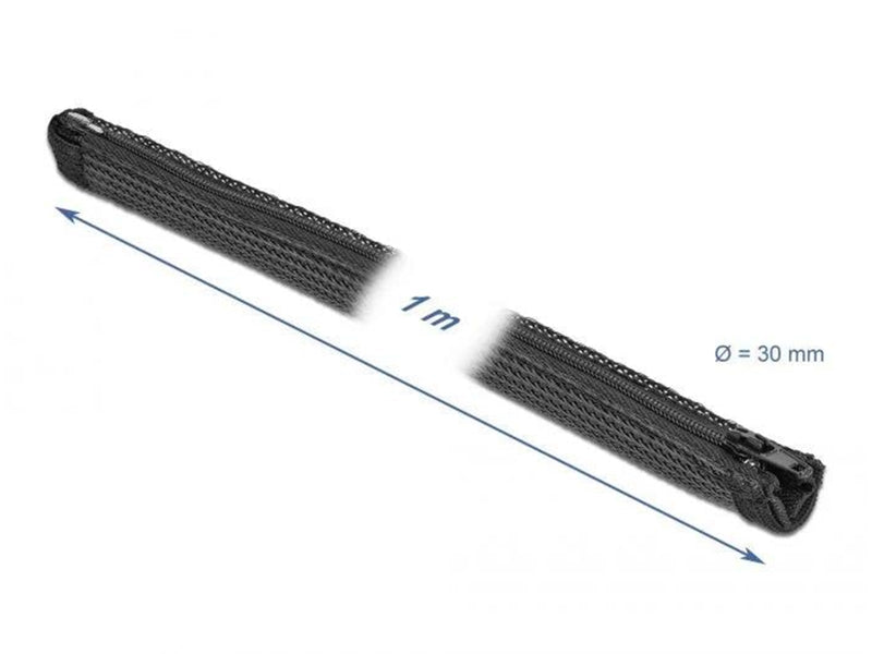 DeLOCK Braided Sleeve with zip fastener heat-resistant 1m x 30mm