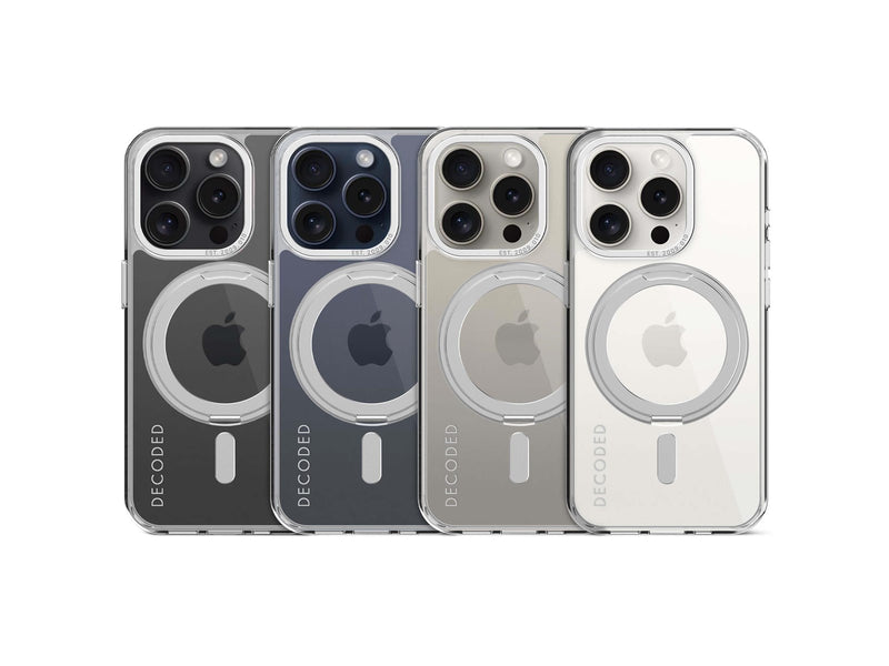 Decoded Recycled Plastic Transparent Loop Stand BackCover  for iPhone 15 Pro Clear