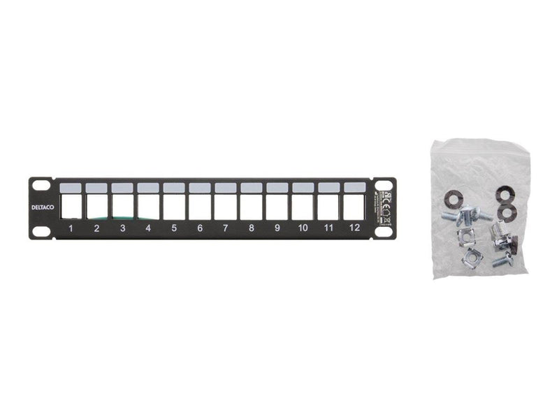 Deltaco 10" Keystone patch panel 12 ports 1U metal black