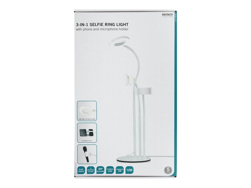 Deltaco 3-IN-1 Selfie Ring Lamp With Phone and Mic