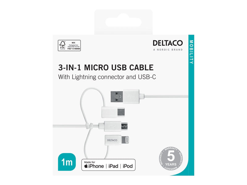 Deltaco Lightning cable - Lightning / USB 2.0 - 1 m