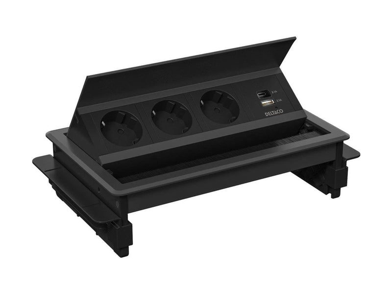 Deltaco OFFICE - power strip - 1x21W A+C USB GST18 cable connector in-desk flip-up