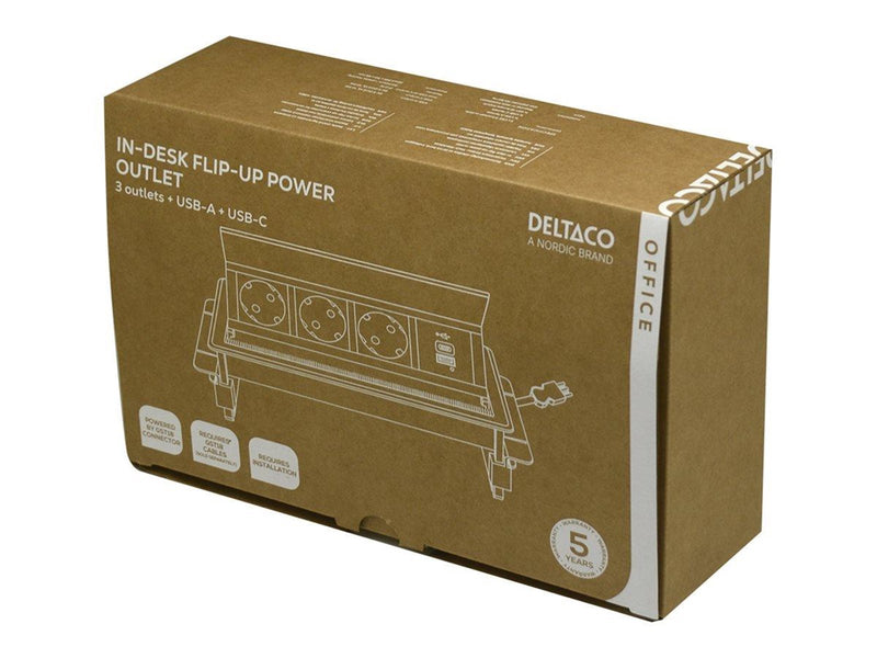 Deltaco OFFICE - power strip - 1x21W A+C USB GST18 cable connector in-desk flip-up