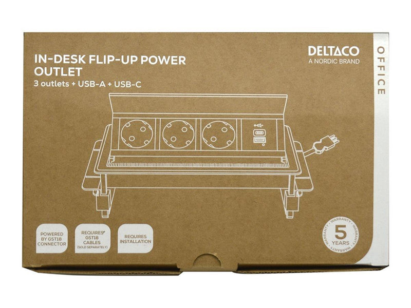 Deltaco OFFICE - power strip - 1x21W A+C USB GST18 cable connector in-desk flip-up