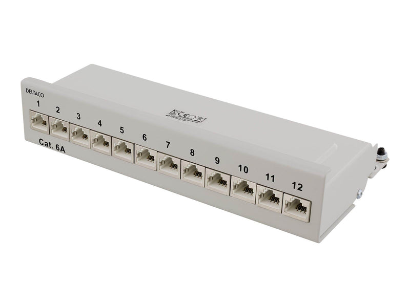 Deltaco PAN-212 Patch Panel 12xRJ45 Cat6a wall-mountable metal grey