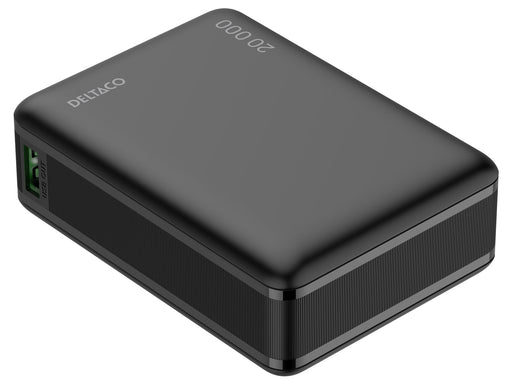 Deltaco PB-C1012 Powerbank | PD 65W | 1x USB-C + 1x USB-A | Black - 20000 mAh
