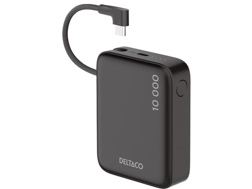Deltaco PB-CC101 Powerbank | Built-in fabric USB-C cable 20W + 1x USB-C Port | Black - 10000 mAh