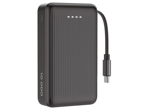 Deltaco PB-CC102 Powerbank | Retractable USB-C cable 90 cm + 1x USB-C Port | PD | Black - 10000 mAh