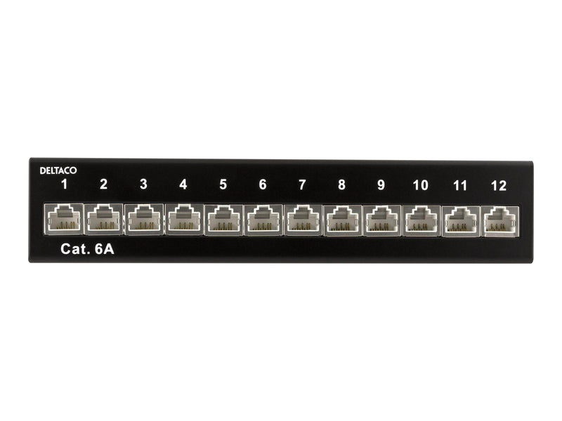 Deltaco Patch Panel 12xRJ45 Cat6a wall-mountable metal black