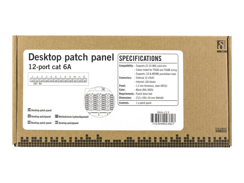 Deltaco Patch Panel 12xRJ45 Cat6a wall-mountable metal black