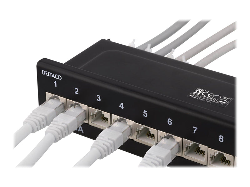 Deltaco Patch Panel 12xRJ45 Cat6a wall-mountable metal black