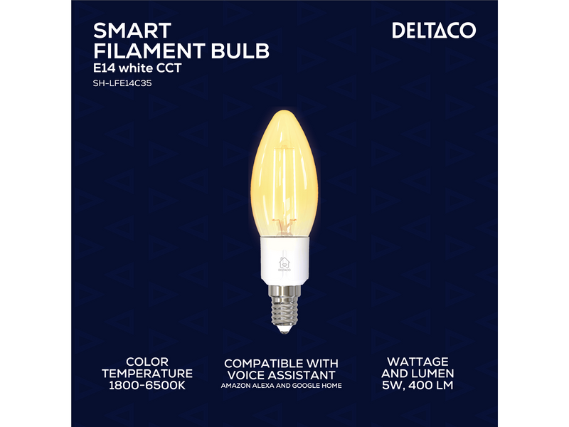 Deltaco SMART HOME LED filament lamp E14 WiFI 2.4GHz 4.5W 400lm dimmable 220-240V white