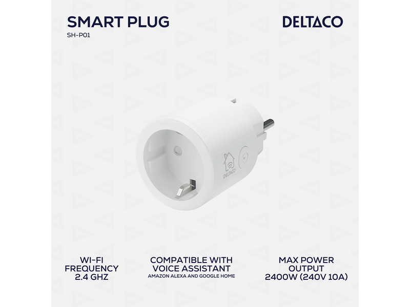 Deltaco SMART HOME switch WiFi 2.4GHz 1xCEE 7/3 10A timer 220-240V white
