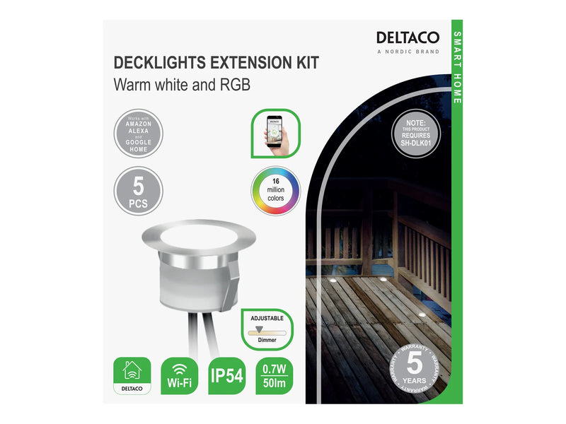 Deltaco Smart Home decklight extension kit 5 lights warm white light and RGB silver *DEMO*