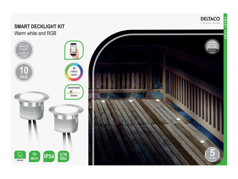 Deltaco Smart Home decklight kit warm white light and RGB silver