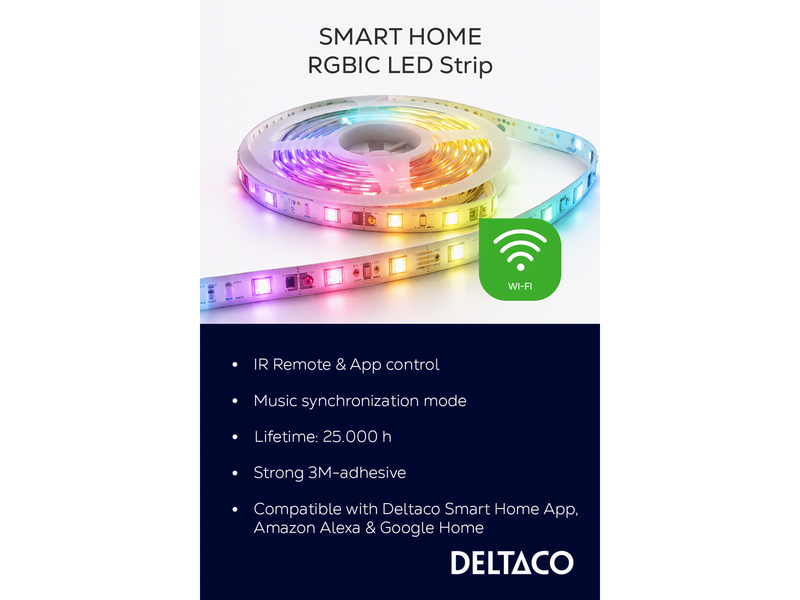 Deltaco Smart - light strip - LED - 18 W - RGBIC - 4000 K - white