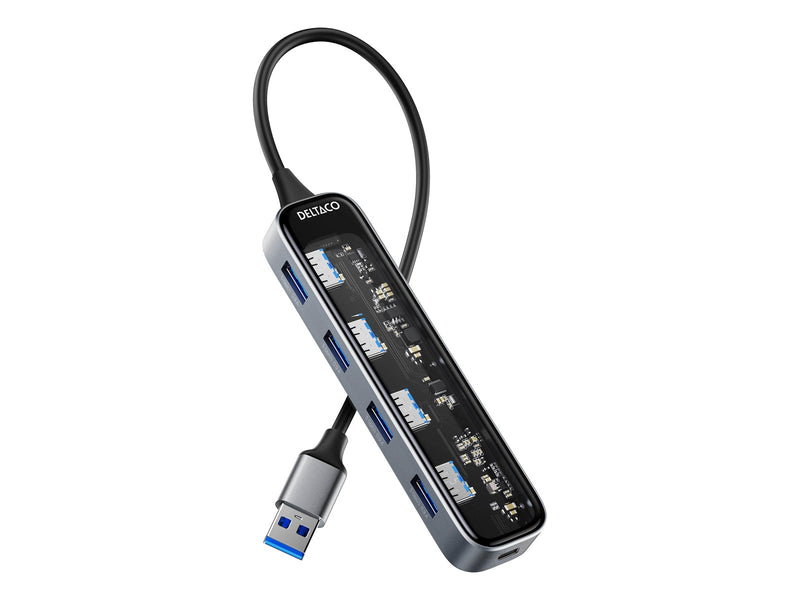 Deltaco Transparent USB-A hub 5 Gbps 4x USB-A USB-Hubs - 4 - Transparenter