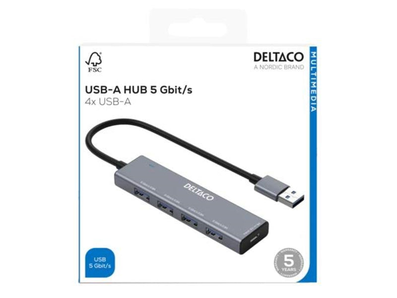Deltaco USB-A hub - 4x USB-A Female USB-Hubs - USB 3.0 - 4 - silber